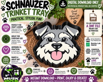 Schnauzer Trinket Tray - 3MF File, 3D Print File, Décor, Digital Download Only