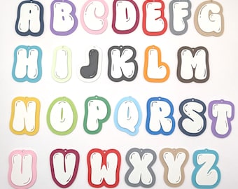 Personalized Alphabet Bag Tags, Colorful School Keyrings (2 Fonts, many colours)