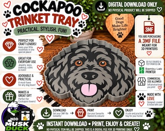 Cockapoo Trinket Tray - 3MF File, 3D Print File, Décor, Digital Download Only