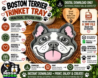 Boston Terrier Trinket Tray - 3MF File, 3D Print File, Décor, Digital Download Only