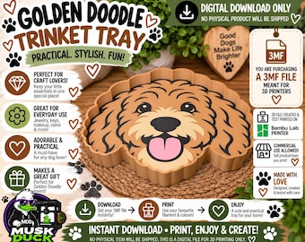 Golden Doodle / Groodle Trinket Tray - 3MF File, 3D Print File, Décor, Digital Download Only
