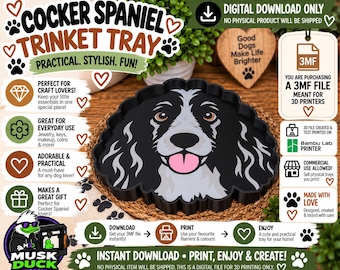 Cocker Spaniel Trinket Tray - 3MF File, 3D Print File, Décor, Digital Download Only