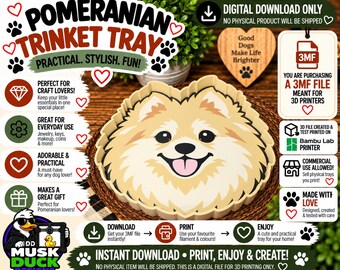 Pomeranian Trinket Tray - 3MF File, 3D Print File, Décor, Digital Download Only