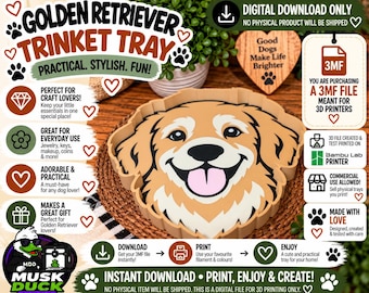 Golden Retriever Trinket Tray - 3MF File, 3D Print File, Décor, Digital Download Only