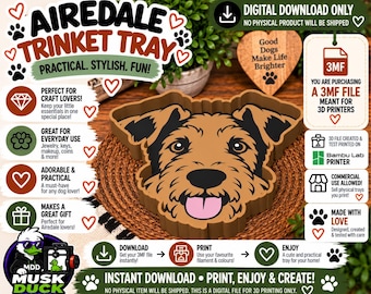 Airedale Trinket Tray - 3MF File, 3D Print File, Décor, Digital Download Only