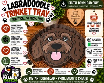Labradoodle Trinket Tray - 3MF File, 3D Print File, Décor, Digital Download Only
