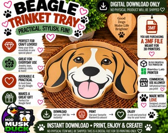 Beagle Trinket Tray - 3MF File, 3D Print File, Décor, Digital Download Only