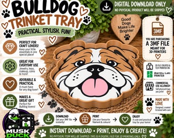 Bulldog Trinket Tray - 3MF File, 3D Print File, Décor, Digital Download Only