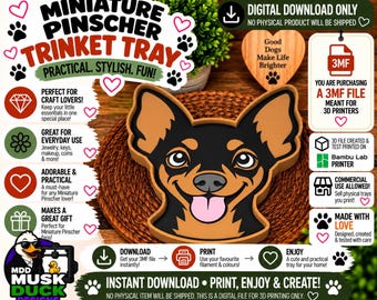 Miniature Pinscher Trinket Tray - 3MF File, 3D Print File, Décor, Digital Download Only
