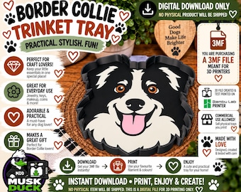 Border collie Trinket Tray - 3MF File, 3D Print File, Décor, Digital Download Only