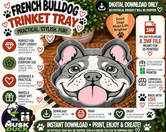 French Bulldog Trinket Tray - 3MF File, 3D Print File, Décor, Digital Download Only