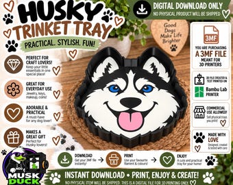 Husky Trinket Tray - 3MF File, 3D Print File, Décor, Digital Download Only