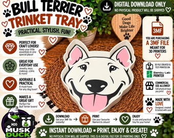 Bull Terrier Trinket Tray - 3MF File, 3D Print File, Décor, Digital Download Only