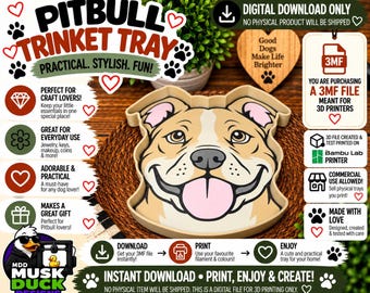 Pitbull Trinket Tray - 3MF File, 3D Print File, Décor, Digital Download Only