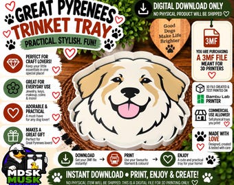 Great Pyrenees Trinket Tray - 3MF File, 3D Print File, Décor, Digital Download Only