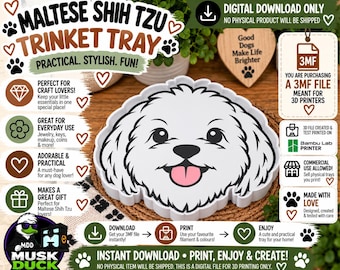 Maltese Shih Tzu Trinket Tray - 3MF File, 3D Print File, Décor, Digital Download Only