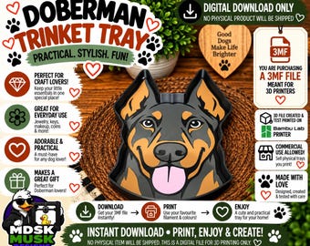 Doberman Trinket Tray - 3MF File, 3D Print File, Décor, Digital Download Only