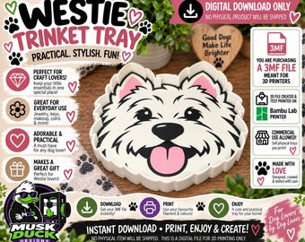 Westie Trinket Tray - 3MF File, 3D Print File, Décor, Digital Download Only