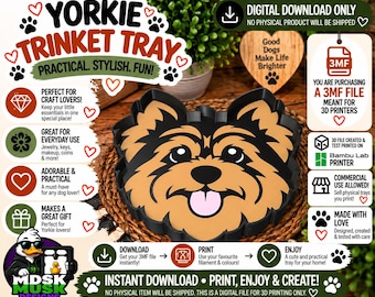 Yorkie Trinket Tray - 3MF File, 3D Print File, Décor, Digital Download Only