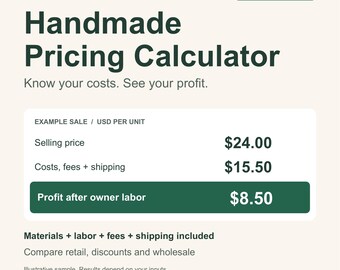Calculateur de prix pour travaux manuels sur Google Sheets, planificateur de coûts et de profits pour les activités artisanales