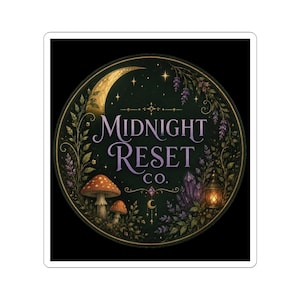 Kiss-Cut Midnight Reset Co. Sticker: Moon, Mushrooms, Crystals (Vinyl)