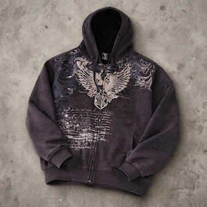 Felpa gotica con zip / Felpa oversize dark grunge / Cappotto punk streetwear / Abbigliamento emo da vampiro