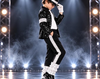 Michael Jackson Boy Costume: Pop Star Stage Outfit for Kids (Sizes 3T-10T)