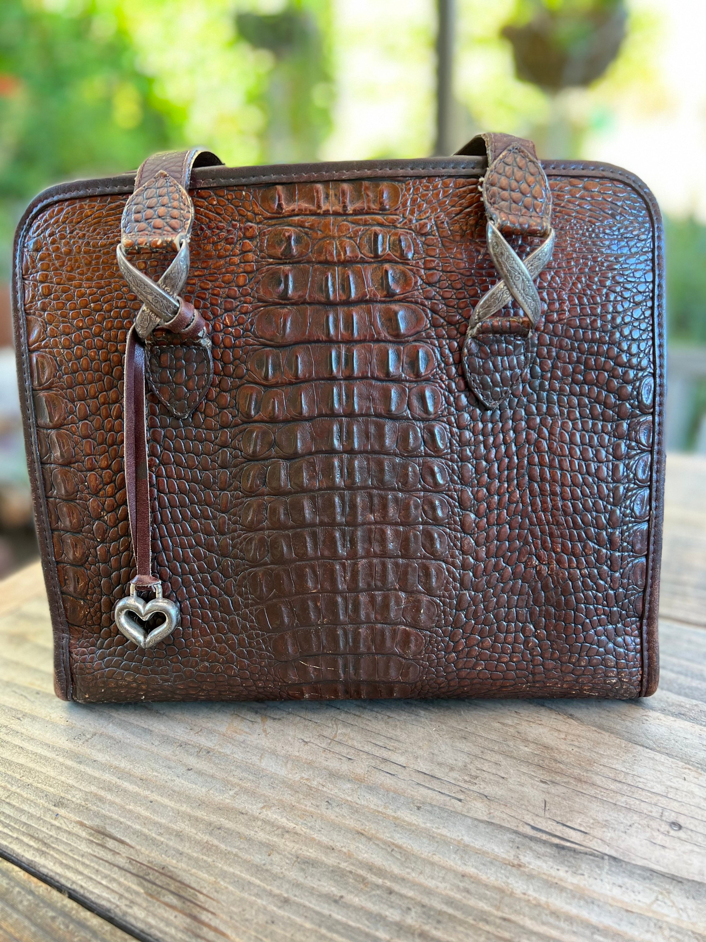 1940s handbag purse brown leather alligator texture frame bag