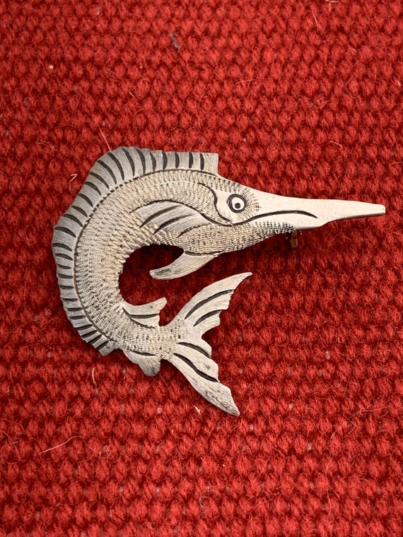 Vintage Sterling Silver Swordfish Pin Brooch Fish… - image 2