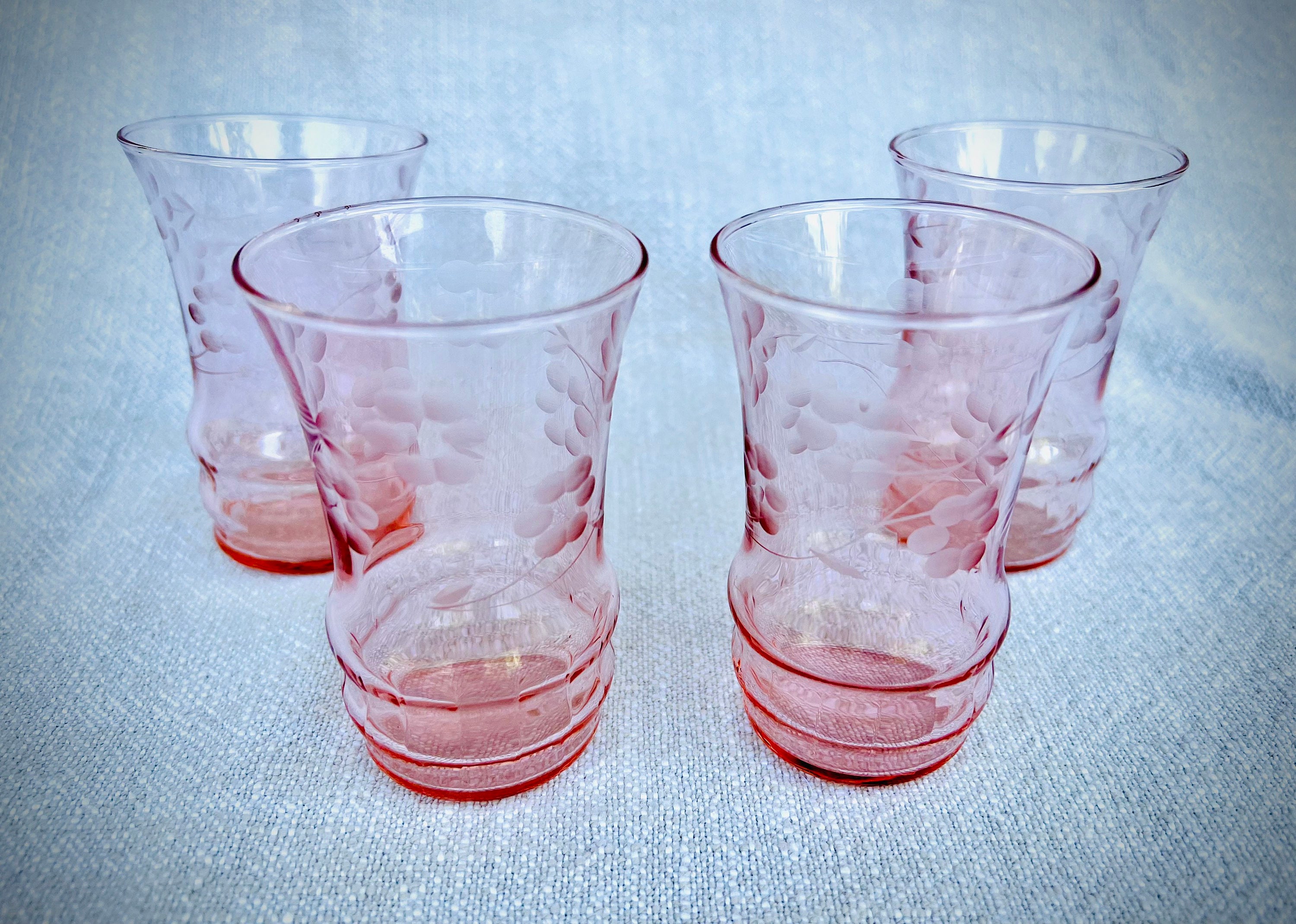 Pink Depression Glass Etched Tumbler Etsy