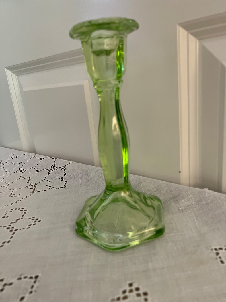 Vintage/antique Green Depression Glass Candle Holder Etsy