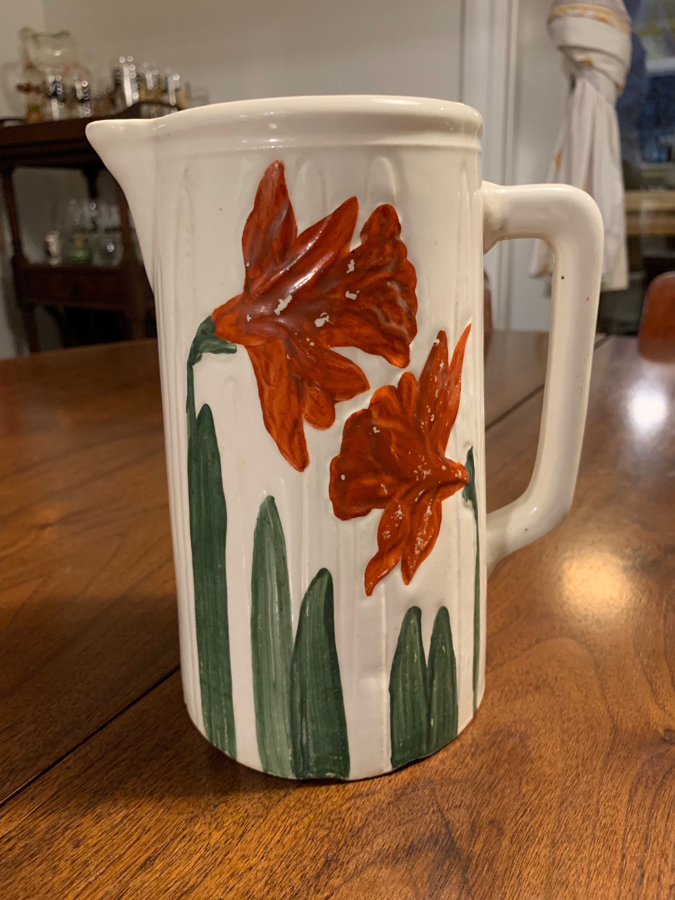 Antique Avon Faience Wheeling Pottery Red Daffodil Etsy UK