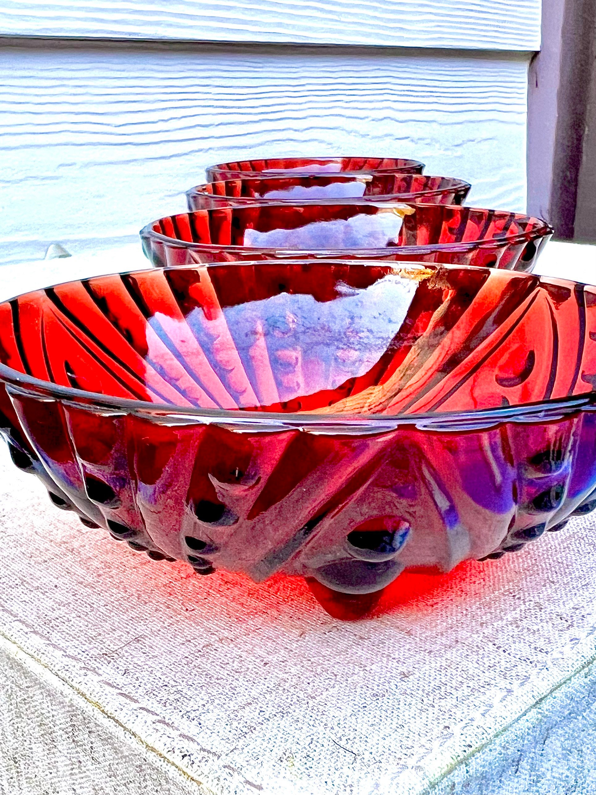 RARE Anchor hocking Red Rim Red Trim Glass Mixing Bowl - Ruby Lane