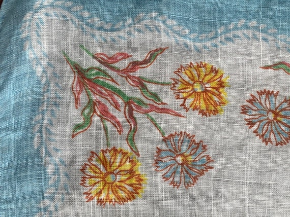 Vintage Cotton Floral Handkerchief/Blue Yellow Gr… - image 1