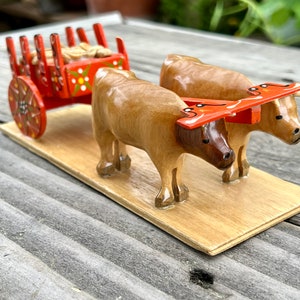Vintage Handmade Folk Art Cart Pulled by 2 Bulls/Puerto Rico