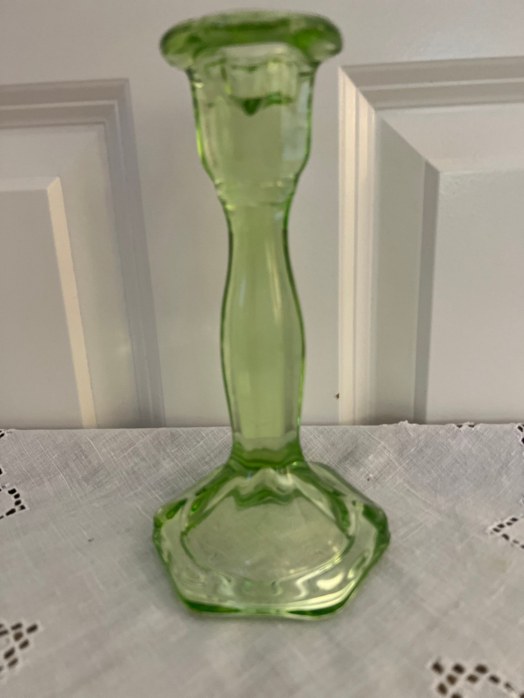 Vintage/antique Green Depression Glass Candle Holder Etsy