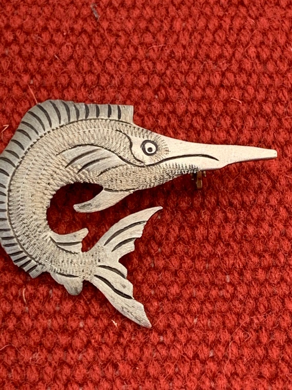 Vintage Sterling Silver Swordfish Pin Brooch Fish… - image 6