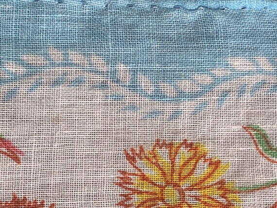 Vintage Cotton Floral Handkerchief/Blue Yellow Gr… - image 2