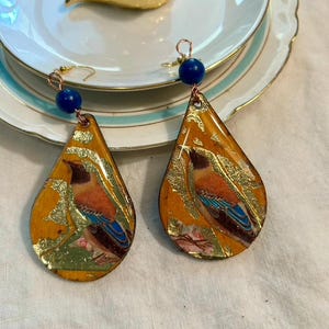 Summer Yellow & Champagne Gold Bird Earrings