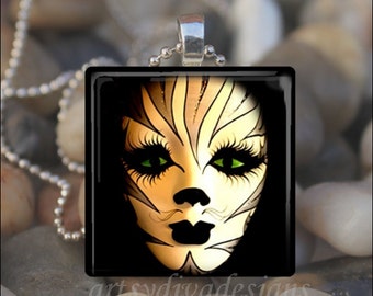 DRAMA MASK GLASS TILE PENDANT NECKLACE KEYCHAIN
