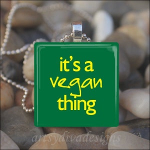 IT&#39;S a VEGAN Thing Vegetarian Vegan Glass Tile Pendant Necklace Keyring