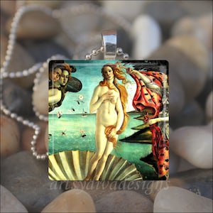 BIRTH OF VENUS Botticelli Painting Roman Goddess Glass Tile Pendant Necklace Keyring