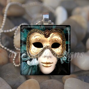 DRAMA MASK GLASS TILE PENDANT NECKLACE KEYCHAIN