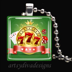 LUCKY SEVENS Casino Charm Lucky 7&#39;s Good Luck Charm Glazen Tegel Hanger Ketting Sleutelhanger