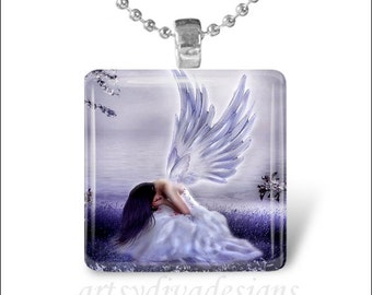 CRYING ANGEL Heaven Fairy Fantasy Glass Tile Collar Colgante Llavero