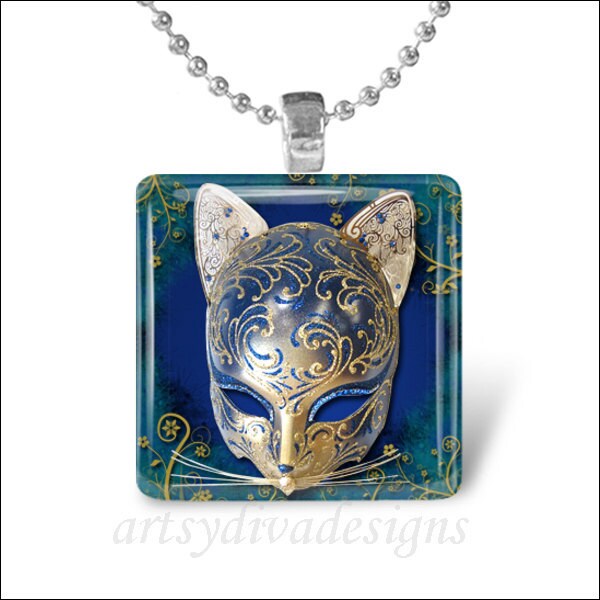 DRAMA MASK GLASS TILE PENDANT NECKLACE KEYCHAIN