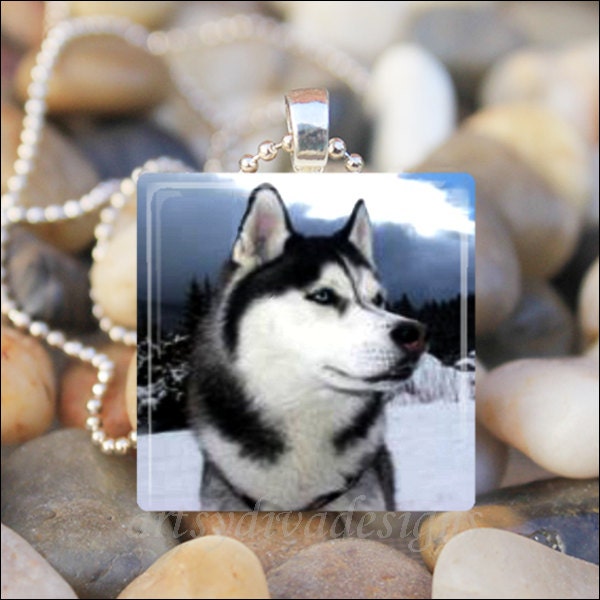 SIBERIAN HUSKY DOG Canine Husky Dog Love Glass Tile Pendant Necklace Keyring