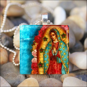 VIRGEM DE GUADALUPE Nossa Senhora de Guadalupe Virgem Maria Católica Religiosa Telha de Vidro Pingente Colar Chaveiro