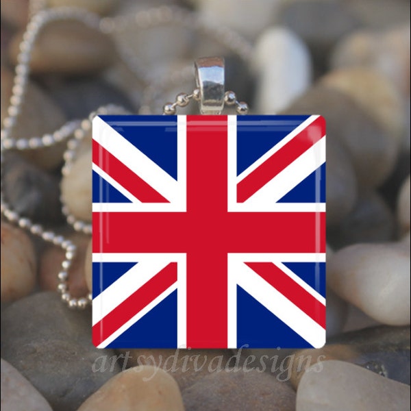 UNION JACK FLAG United Kingdom British Flag Glass Tile Pendant Necklace Keyring