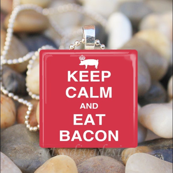 KEEP CALM And Eat BACON Meat Bacon Lover Glass Tile Pendant Necklace Keyring